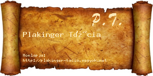 Plakinger Tácia névjegykártya